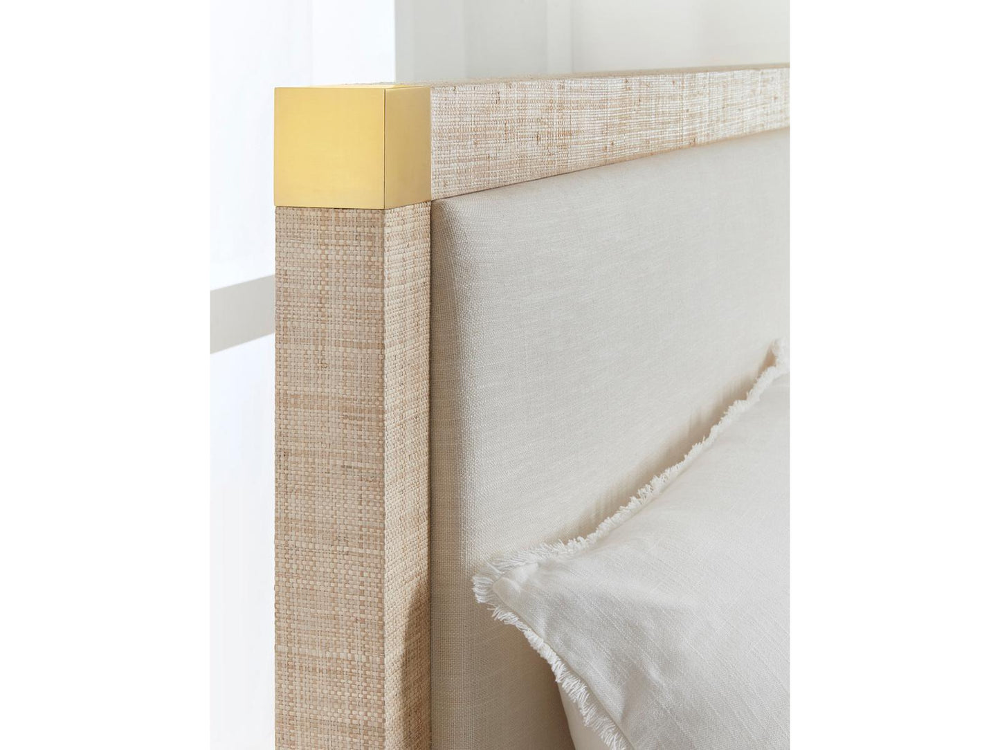 Palmetto King Panel Bed with Rattan and Linen Upholstery
