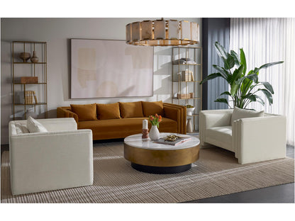 Zelda Round Coffee Table with White Marble and Antique Brass Base