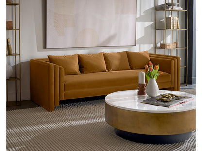 Zelda Round Coffee Table with White Marble and Antique Brass Base