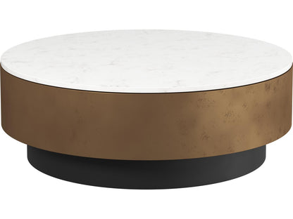 Zelda Round Coffee Table with White Marble and Antique Brass Base