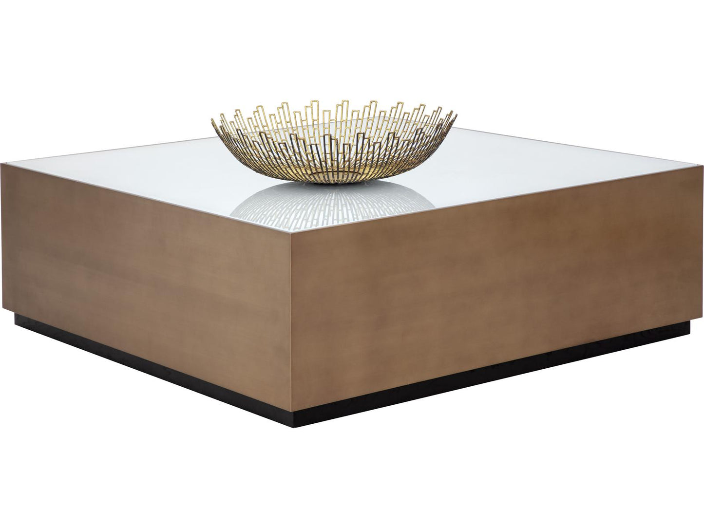 Shiloh Square Coffee Table with White Glass and Gold Stainless Steel
