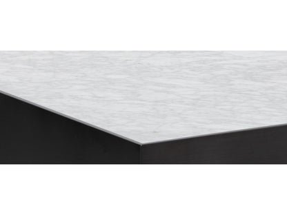 Selah Square Coffee Table in White Carrara Marble and Black Steel