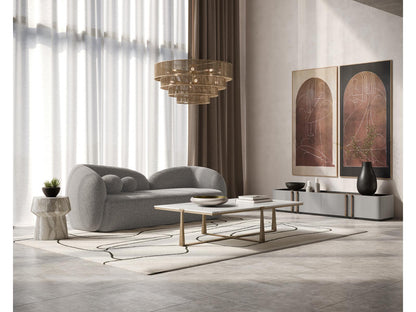 Cowell Rectangle Coffee Table in White Marble and Antique Brass