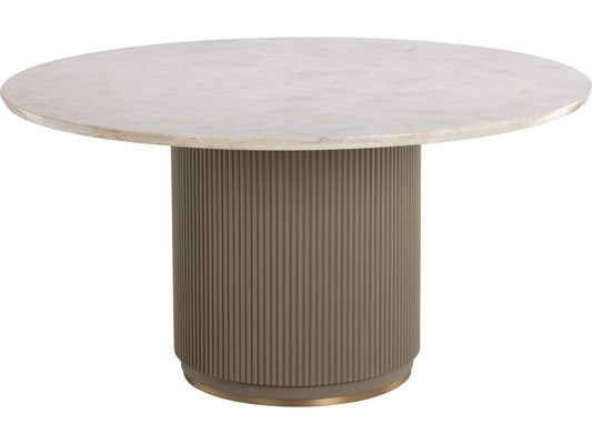 Cataldi 59-Inch Round Dining Table with Cream Marble Top and Taupe Faux Leather Base