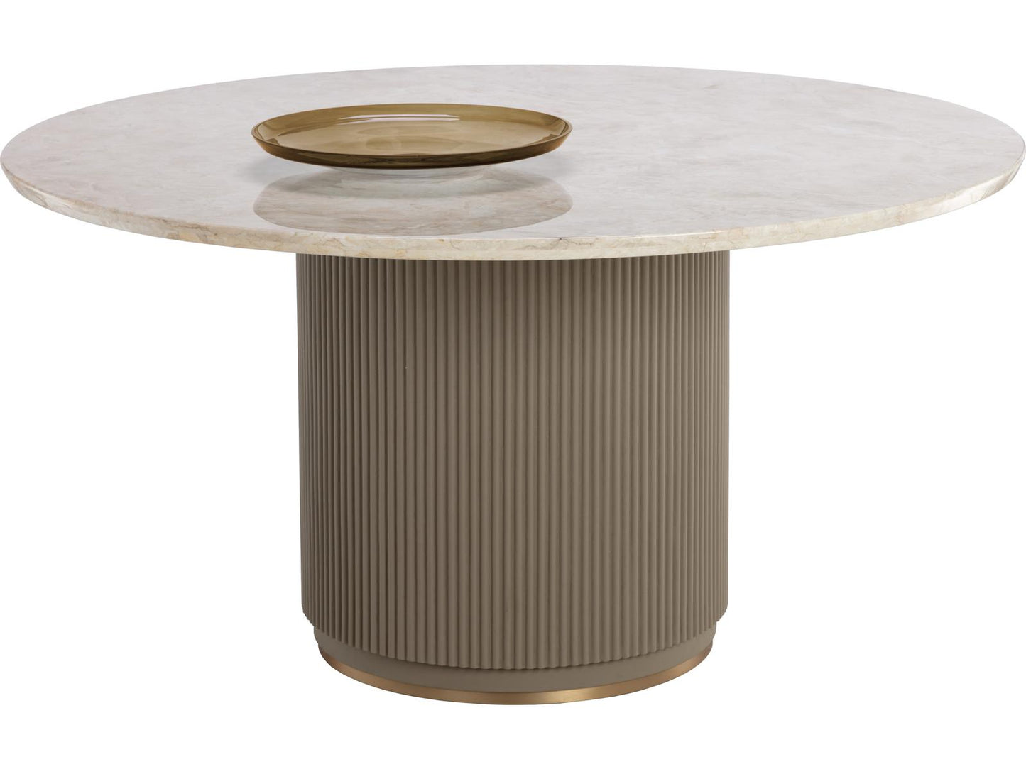 Cataldi 59-Inch Round Dining Table with Cream Marble Top and Taupe Faux Leather Base