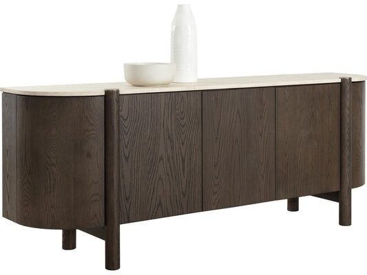 Banyan Modern Sideboard with Cream Marble Top and Oak Wood Base