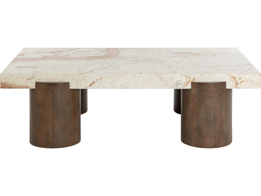 Ardi Rectangle Coffee Table with Marble Top and Mango Wood Base