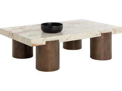 Ardi Rectangle Coffee Table with Marble Top and Mango Wood Base