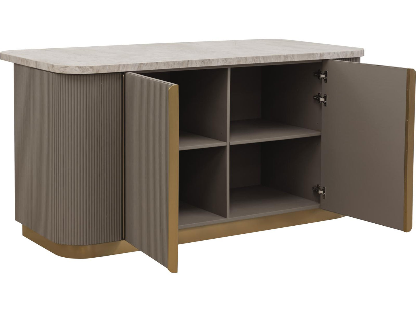 Cataldi Kitchen Island with Marble Top and Taupe Faux Leather