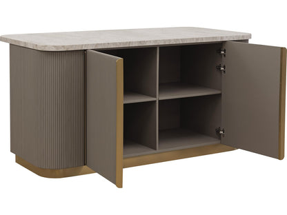 Cataldi Kitchen Island with Marble Top and Taupe Faux Leather