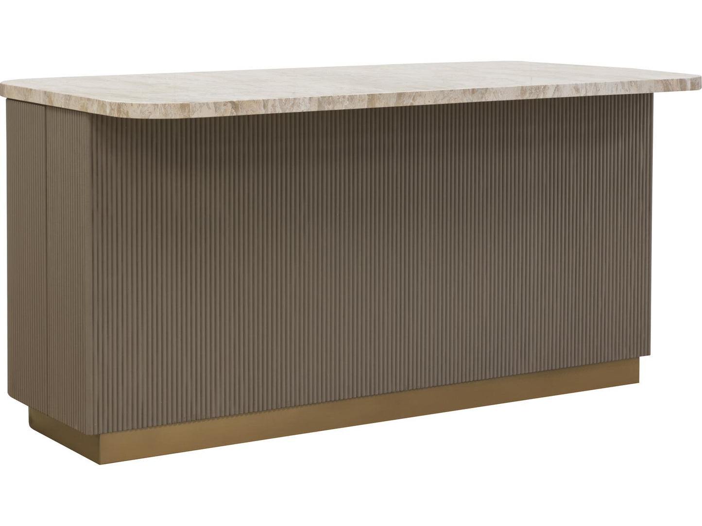 Cataldi Kitchen Island with Marble Top and Taupe Faux Leather