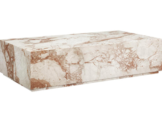 Laros Rectangle Coffee Table in Crema Breccia Marble with Mango Wood Base