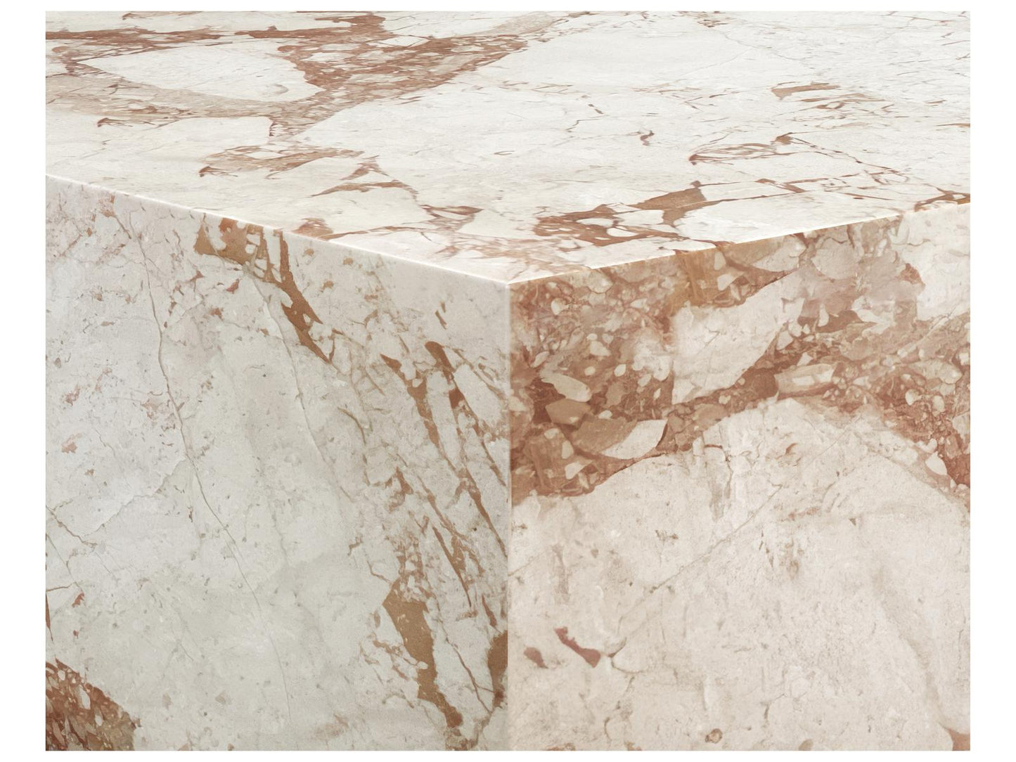 Laros Rectangle Coffee Table in Crema Breccia Marble with Mango Wood Base