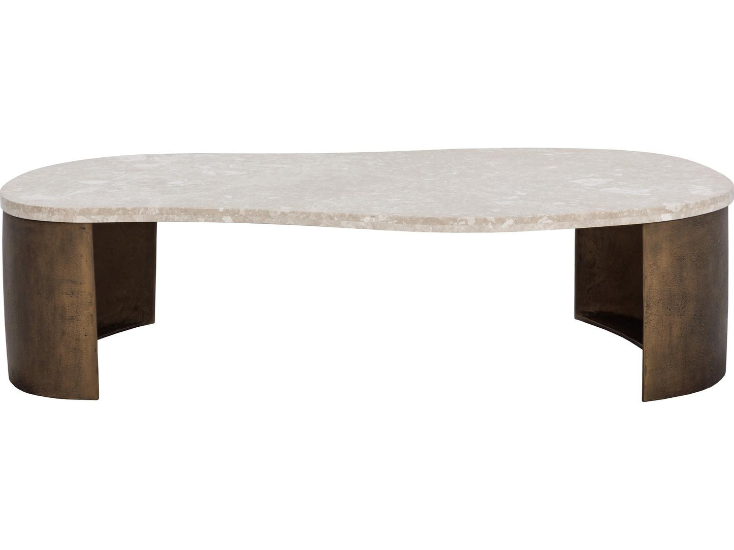 Nafisa Oval Coffee Table in Cream Marble and Antique Bronze