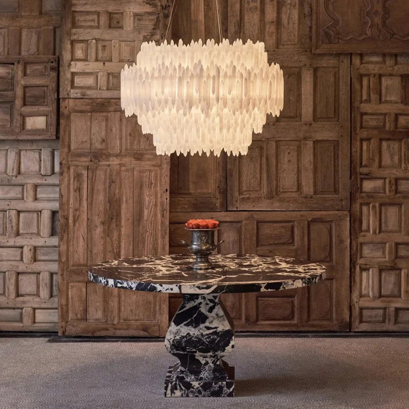 Selenite Crystal Round Chandelier 31.5" 40.2"