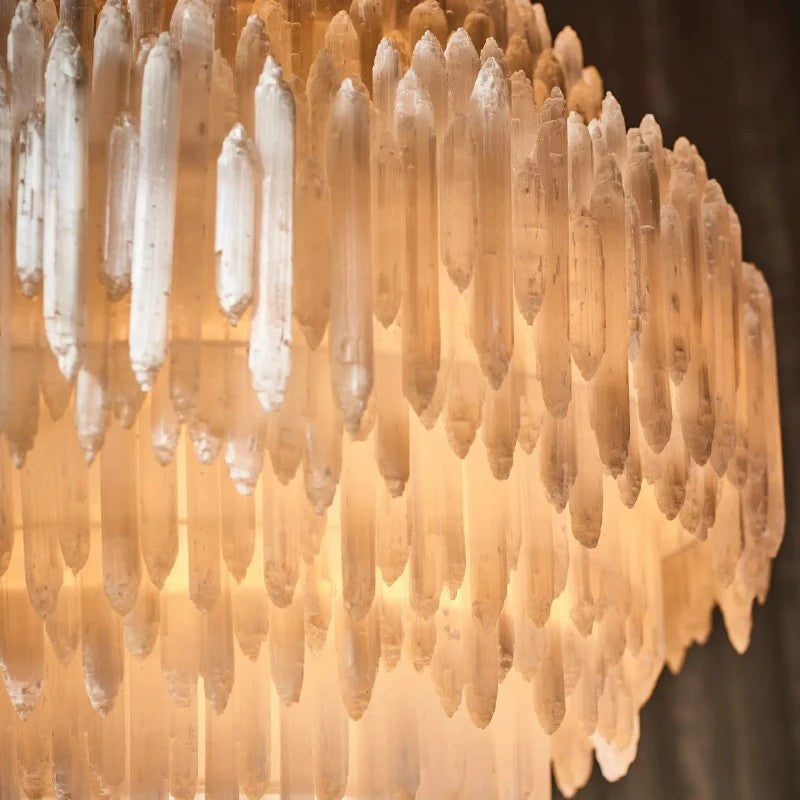 Selenite Crystal Round Chandelier 31.5" 40.2"