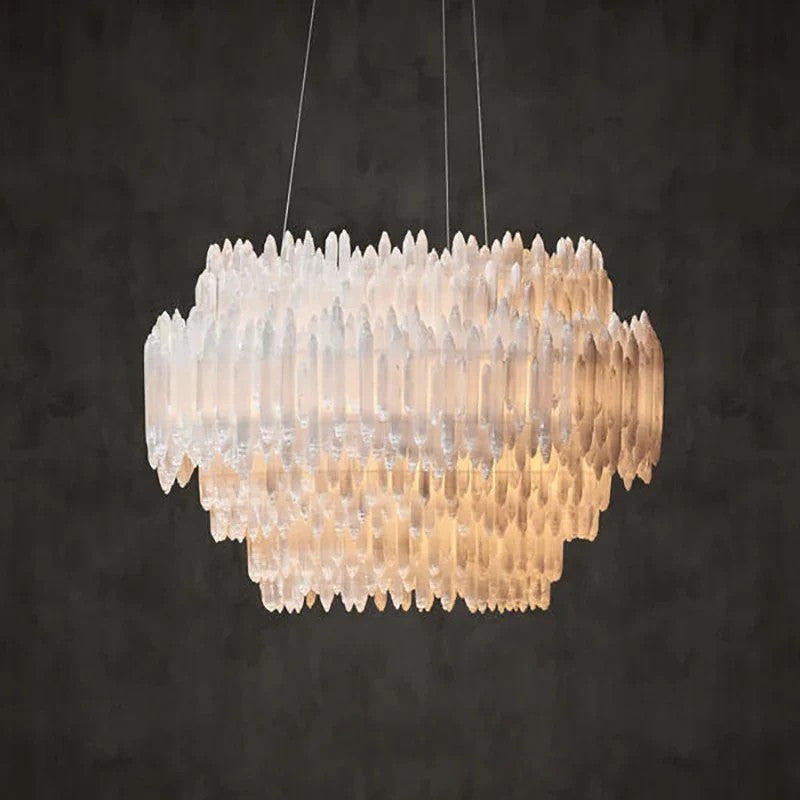 Selenite Crystal Round Chandelier 31.5" 40.2"