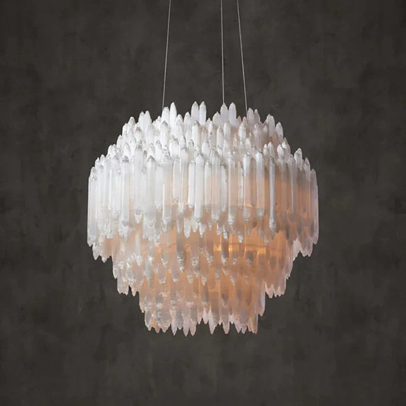 Selenite Crystal Round Chandelier 31.5" 40.2"