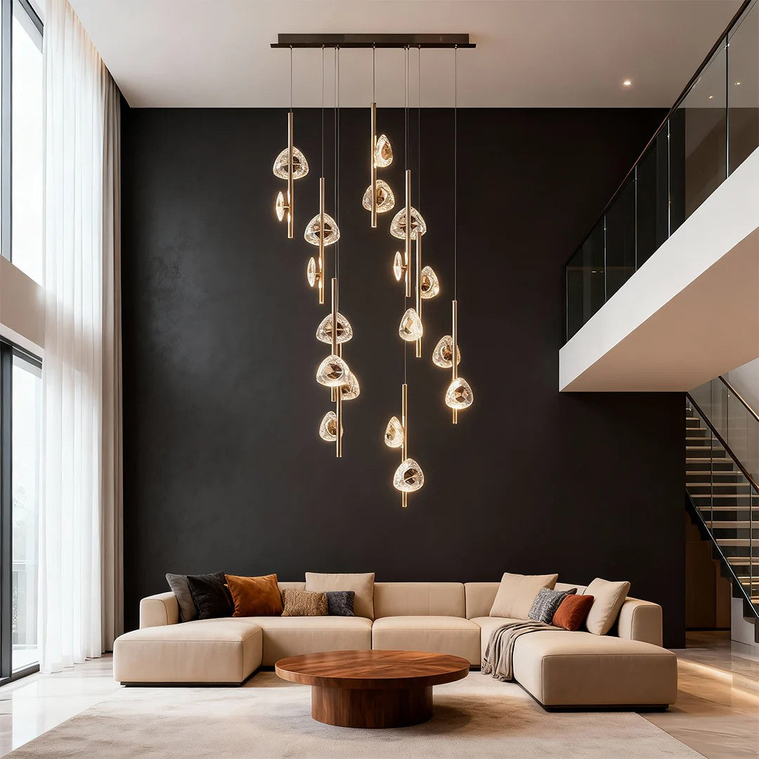 Staircase Crystal Chandelier Modern Aluminum Ceiling Light