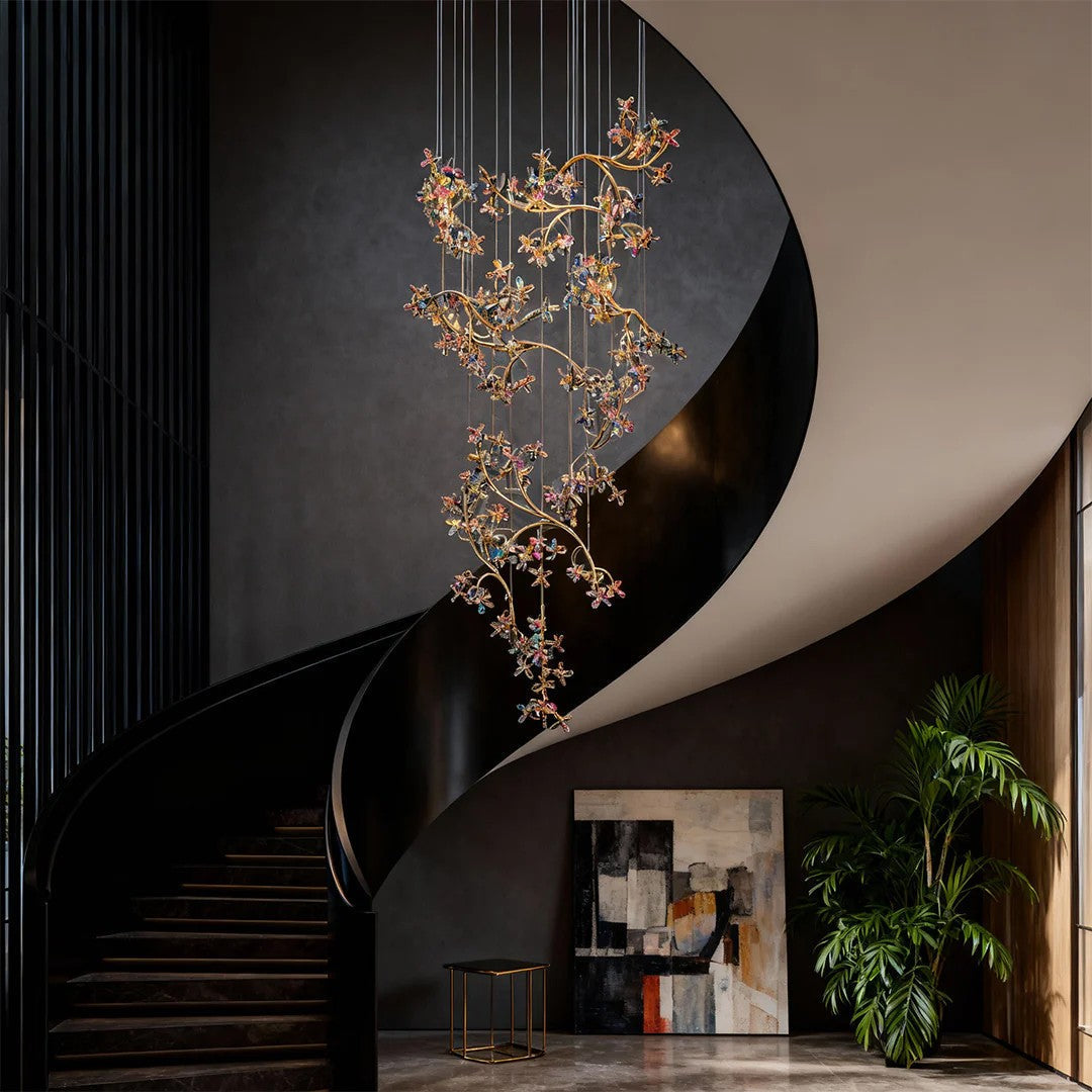 Modern Staircase Chandelier Crystal Hollow Rotating Ceiling Light