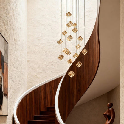 Stairs Chandelier Magic Cube Crystal Ceiling Light