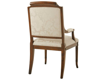 English Cabinet Maker Mahogany Wood Beige Upholstered Arm Dining Chair