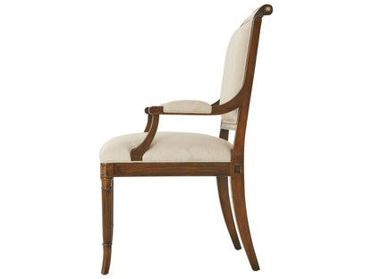 English Cabinet Maker Mahogany Wood Beige Upholstered Arm Dining Chair