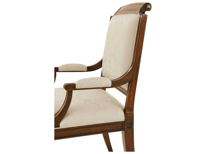 English Cabinet Maker Mahogany Wood Beige Upholstered Arm Dining Chair
