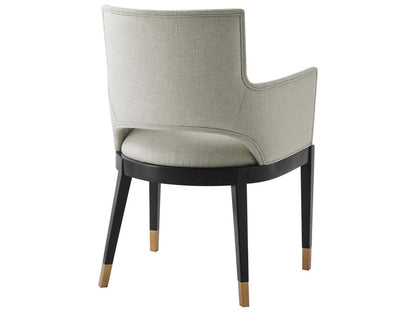 Richard Mishaan Mahogany Wood Black Upholstered Arm Dining Chair