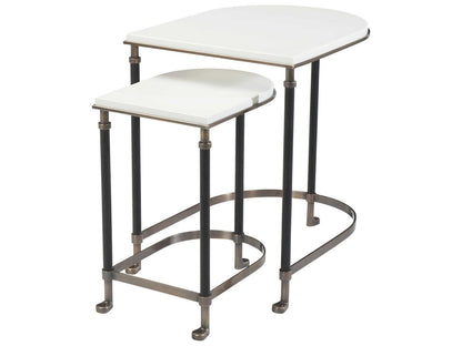 Composition Oval Nesting Tables in Brass Leather and Ivory Lacquer