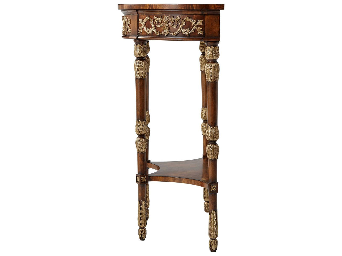 Beauty of Leaves Bowfront Console Table in Mahogany and Gilt