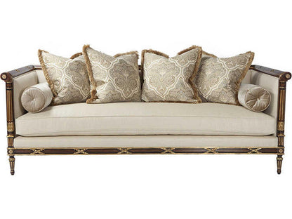 The Regent's Visit Upholstered Sofa with Carved Mahogany Wood Frame