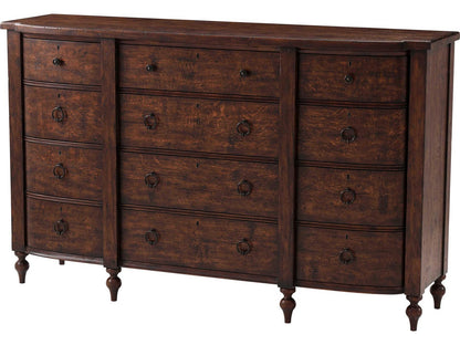 Naseby Reclaimed Oak Veneer and Mahogany Dresser with Brass Pulls