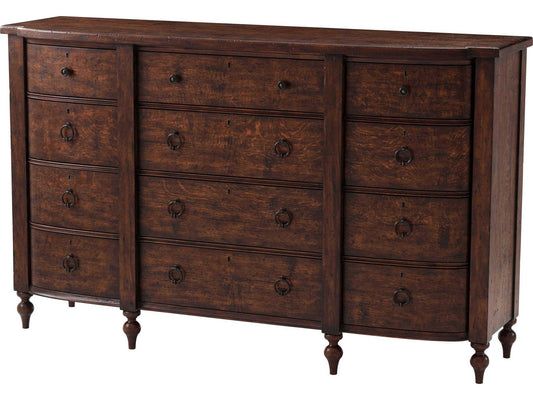Naseby Reclaimed Oak Veneer and Mahogany Dresser with Brass Pulls