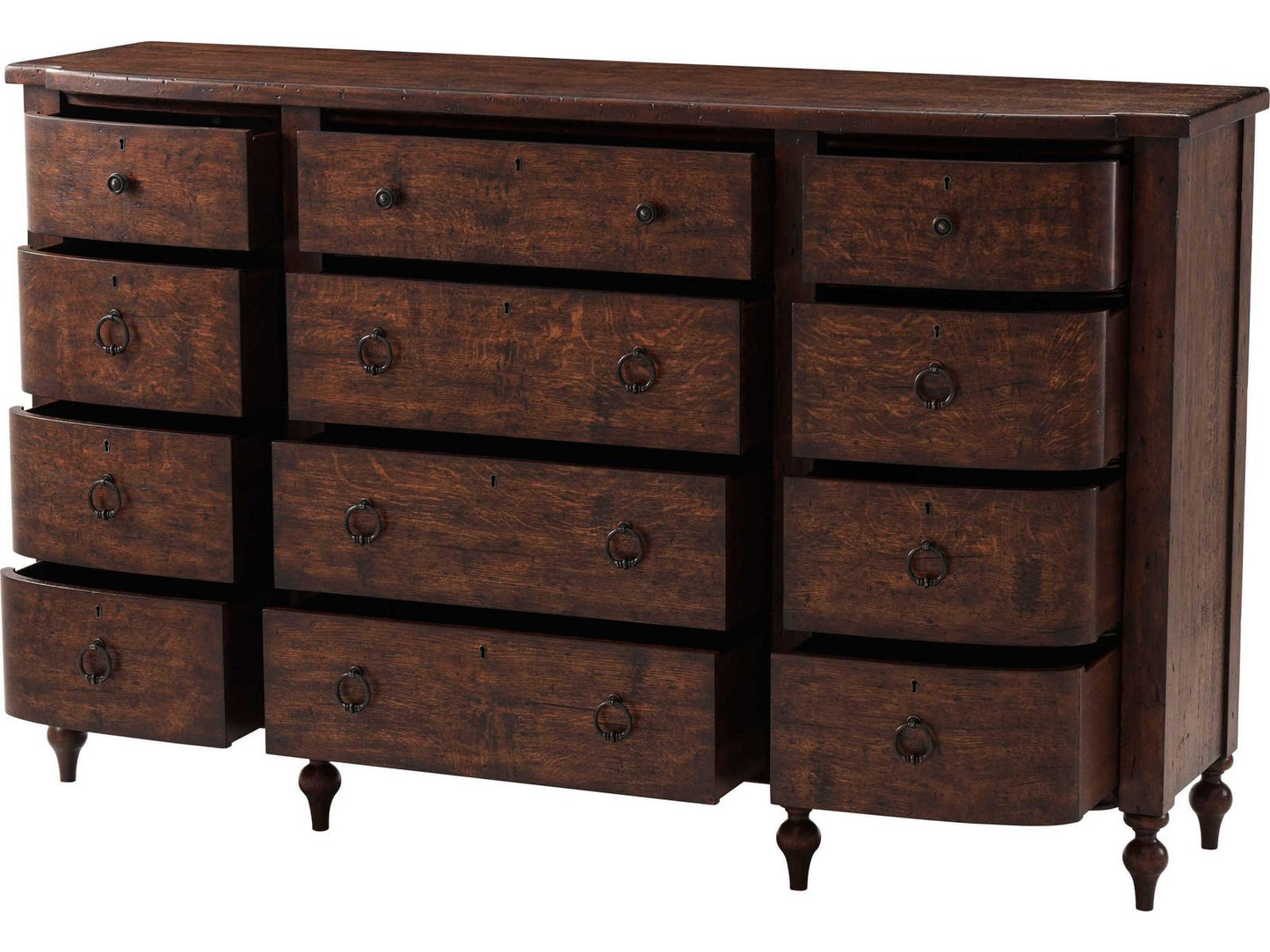 Naseby Reclaimed Oak Veneer and Mahogany Dresser with Brass Pulls