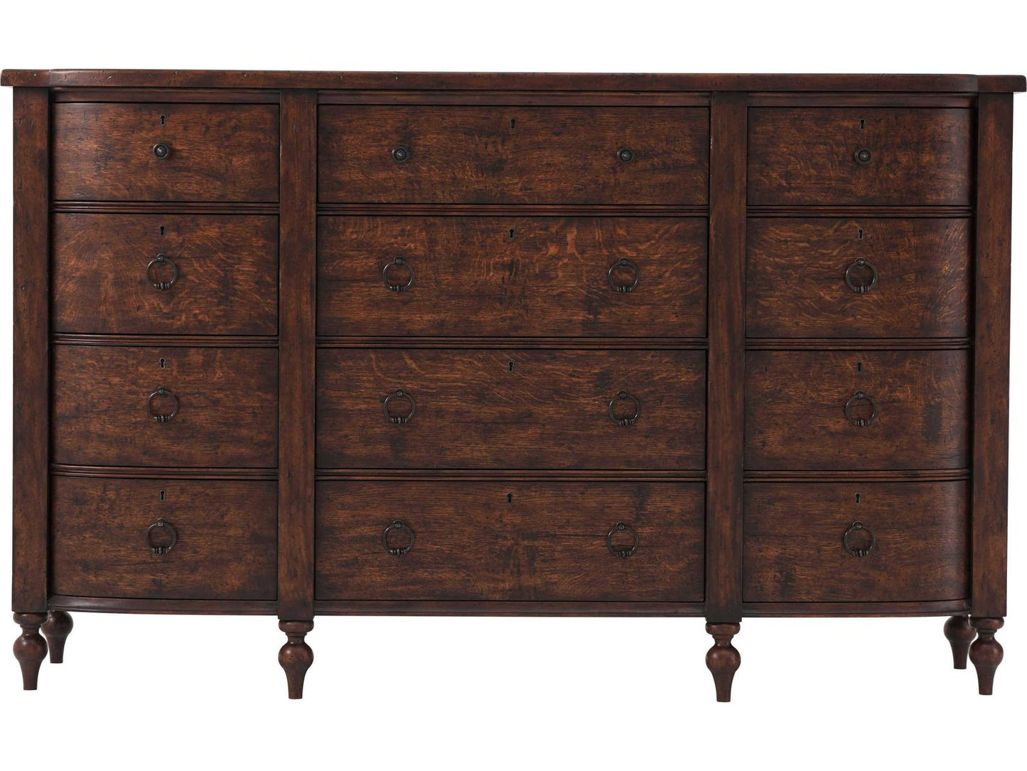 Naseby Reclaimed Oak Veneer and Mahogany Dresser with Brass Pulls