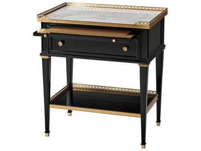 Matilde French Neoclassical Nightstand with Marble Top and Brass Accents