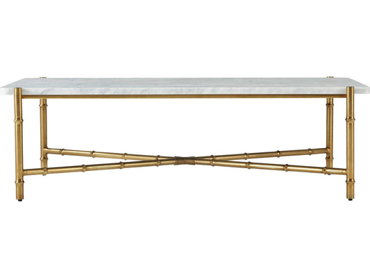 Kesden Rectangle Coffee Table White Marble and Satin Bronze
