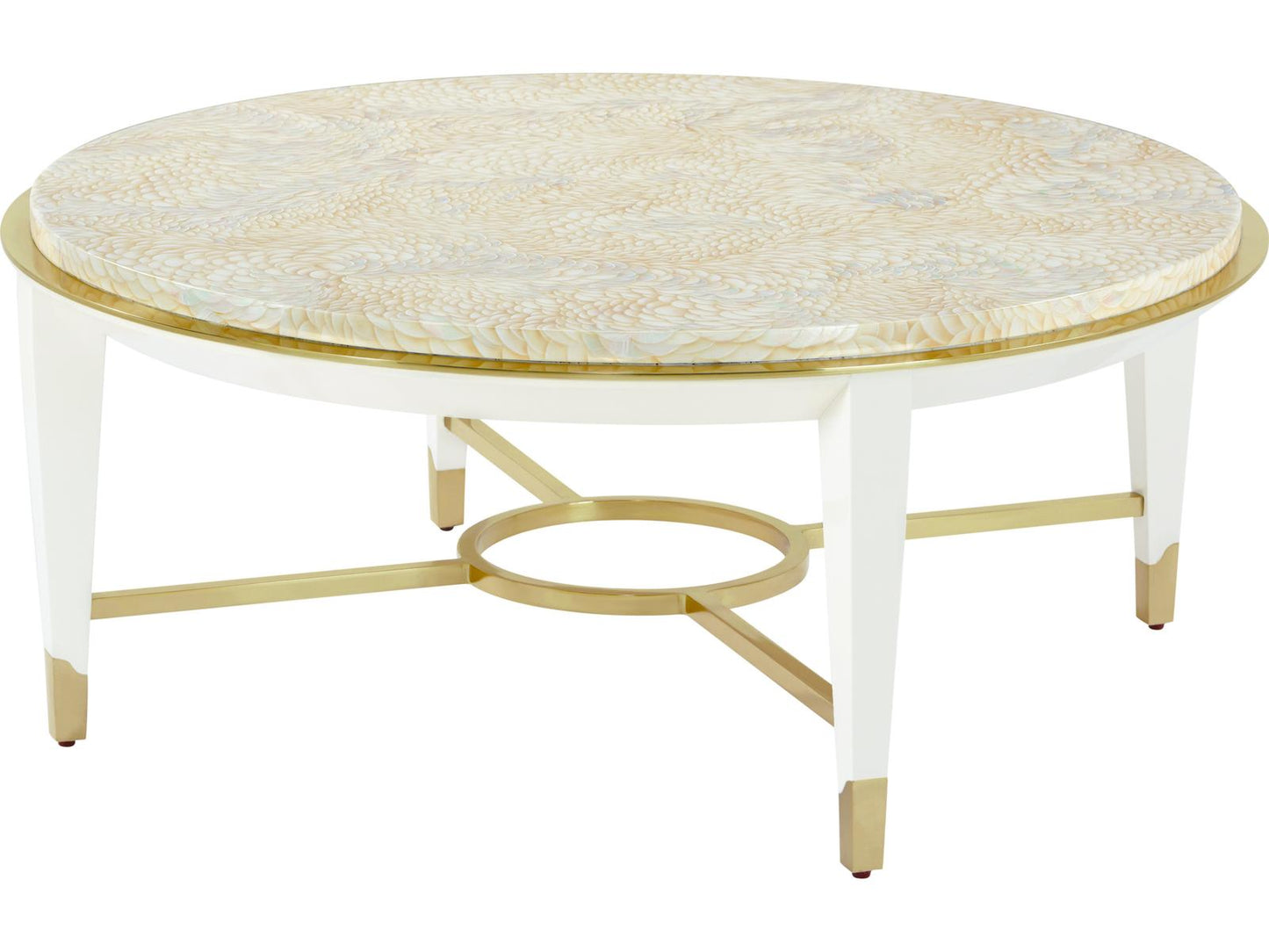 Judith Leiber Round Coffee Table in Polished Brass and Veneer