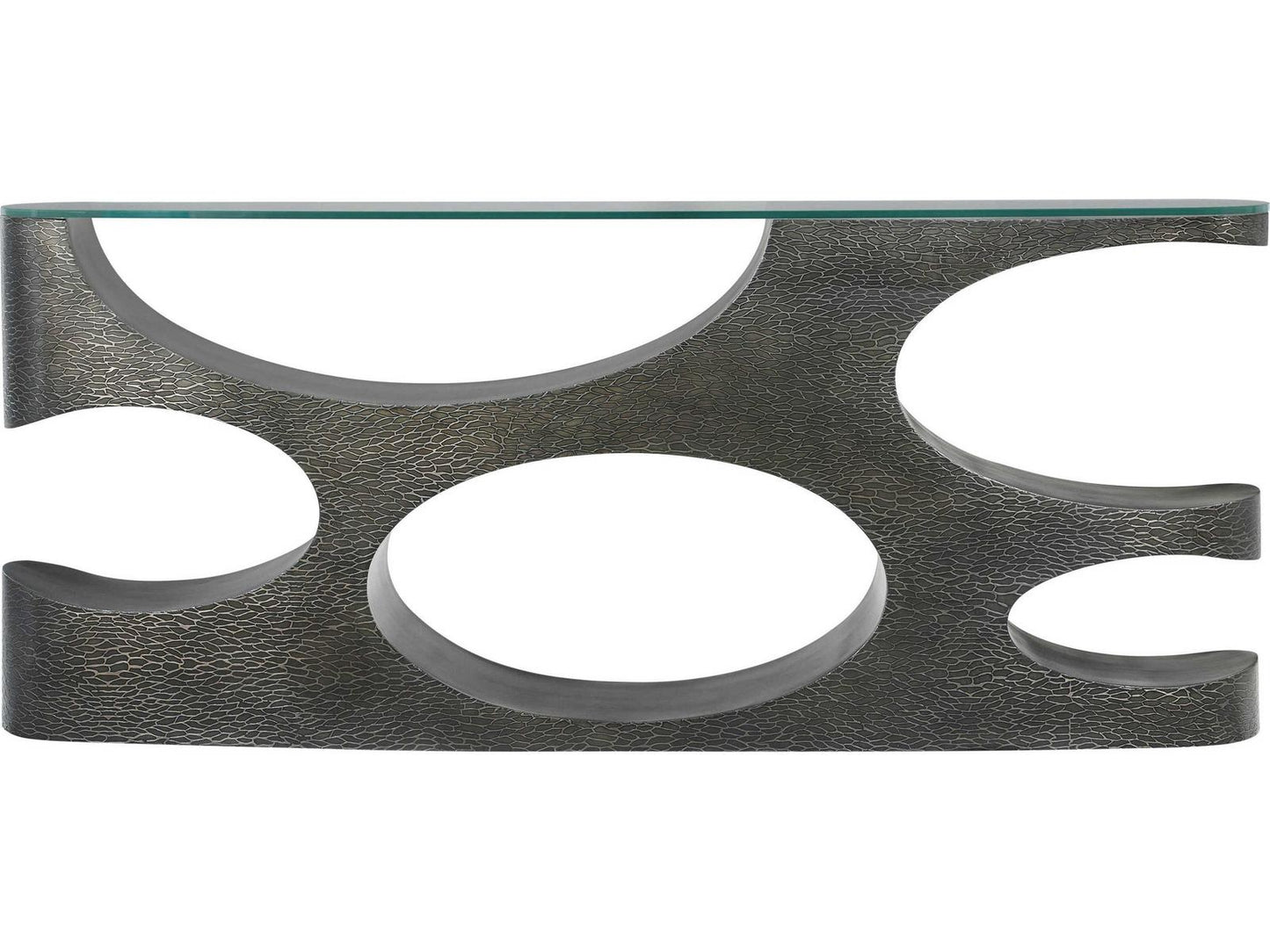 Essence Rectangle Glass Top Metal Console Table Volcanic Finish