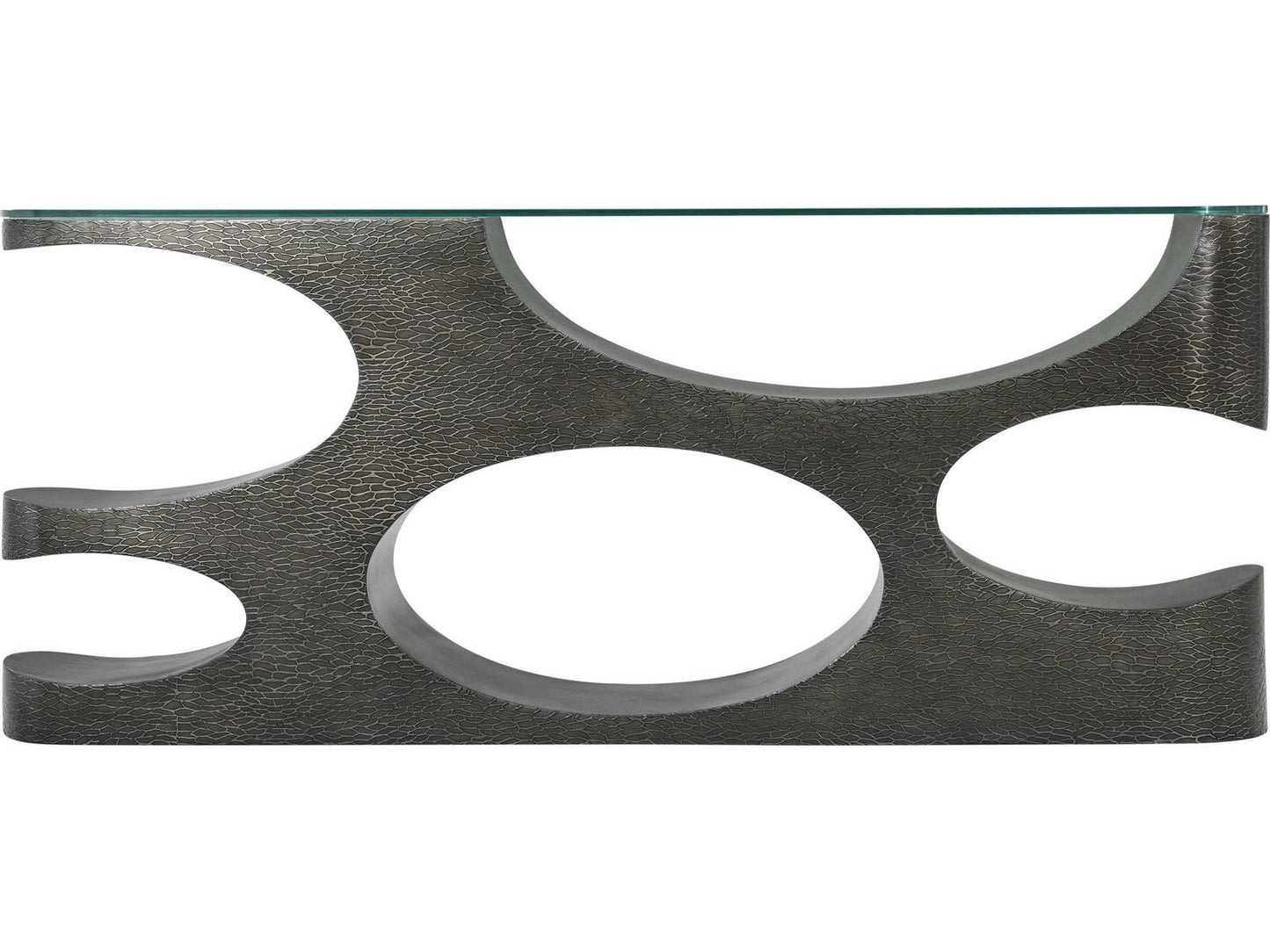 Essence Rectangle Glass Top Metal Console Table Volcanic Finish