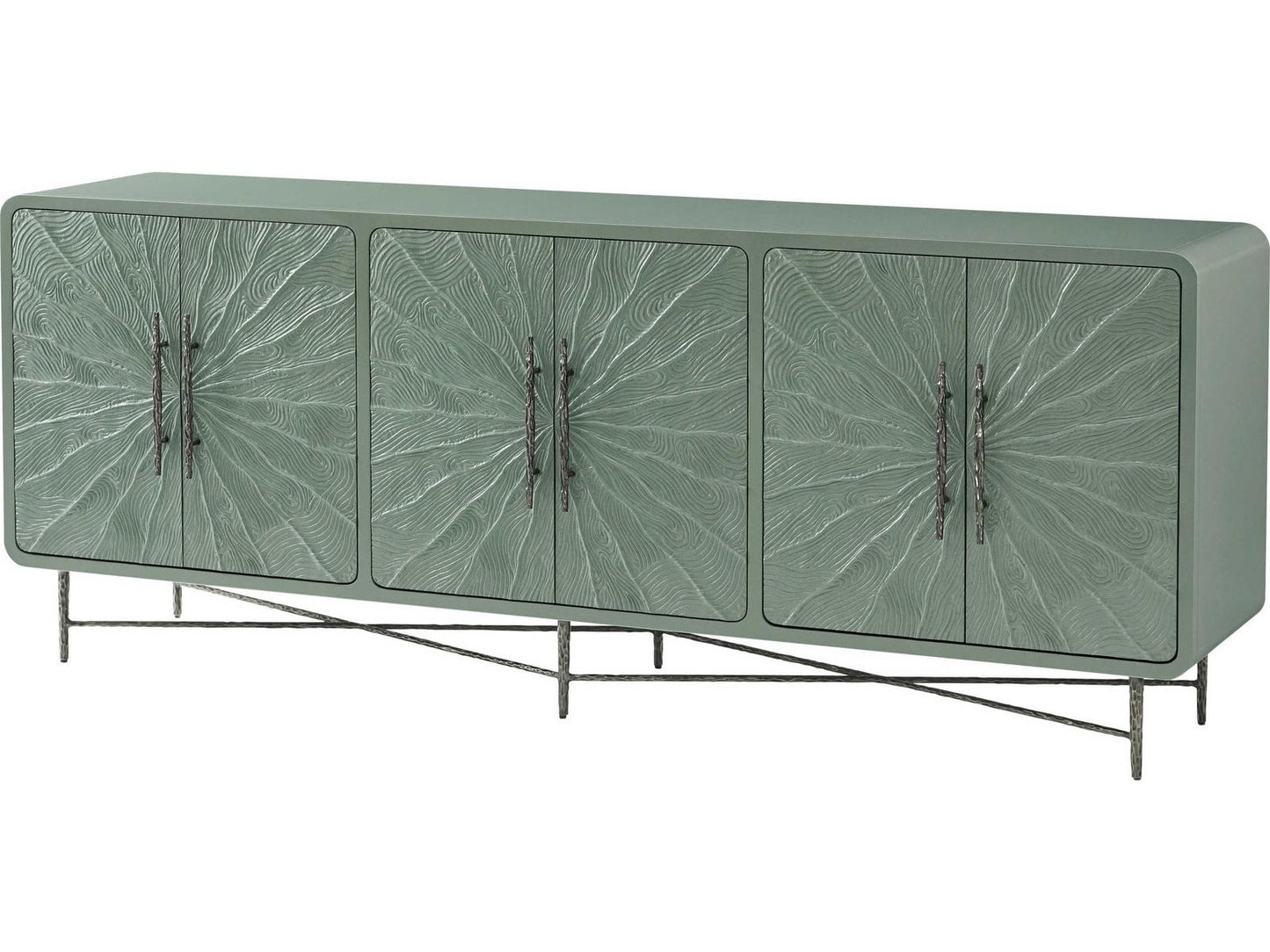 Essence Media Cabinet with Sunburst Pattern and Metal Base