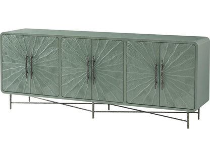 Essence Media Cabinet with Sunburst Pattern and Metal Base