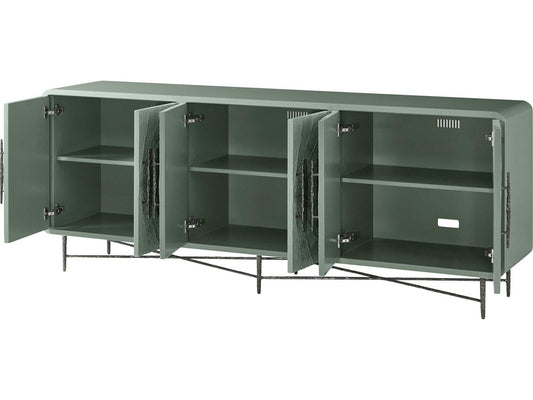 Essence Media Cabinet with Sunburst Pattern and Metal Base