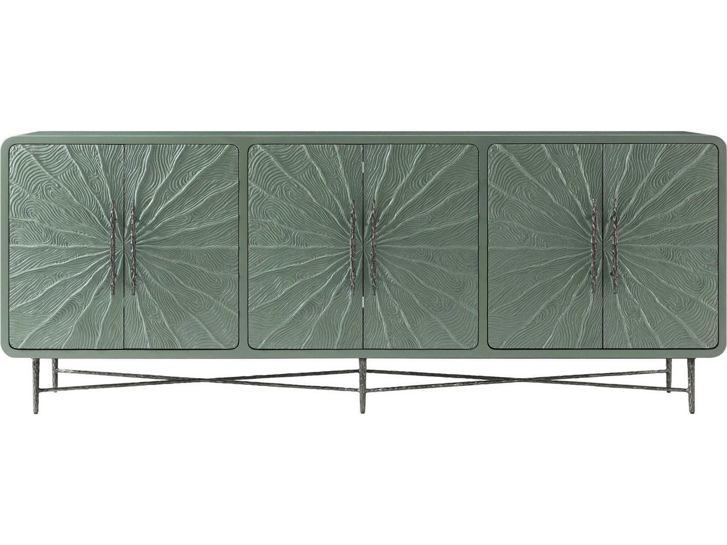 Essence Media Cabinet with Sunburst Pattern and Metal Base