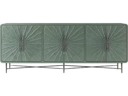 Essence Media Cabinet with Sunburst Pattern and Metal Base