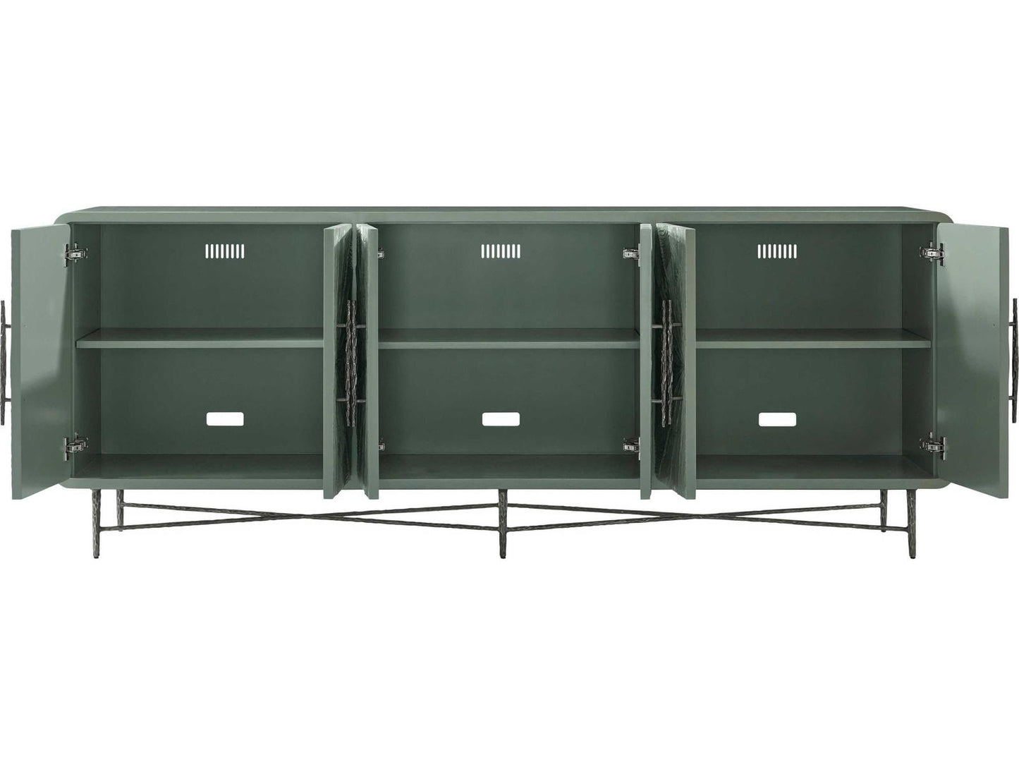 Essence Media Cabinet with Sunburst Pattern and Metal Base