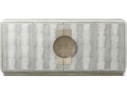 Spencer St. James Credenza with Crocodile Embossed Leather in Argento and Deep Brown Finish