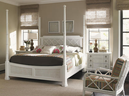Ivory Key Southampton King Poster Bed in White Wood and Raffia