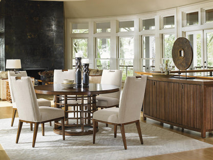 Home Island Fusion Round Dining Table 60 Inch with Wooden Top Dark Walnut